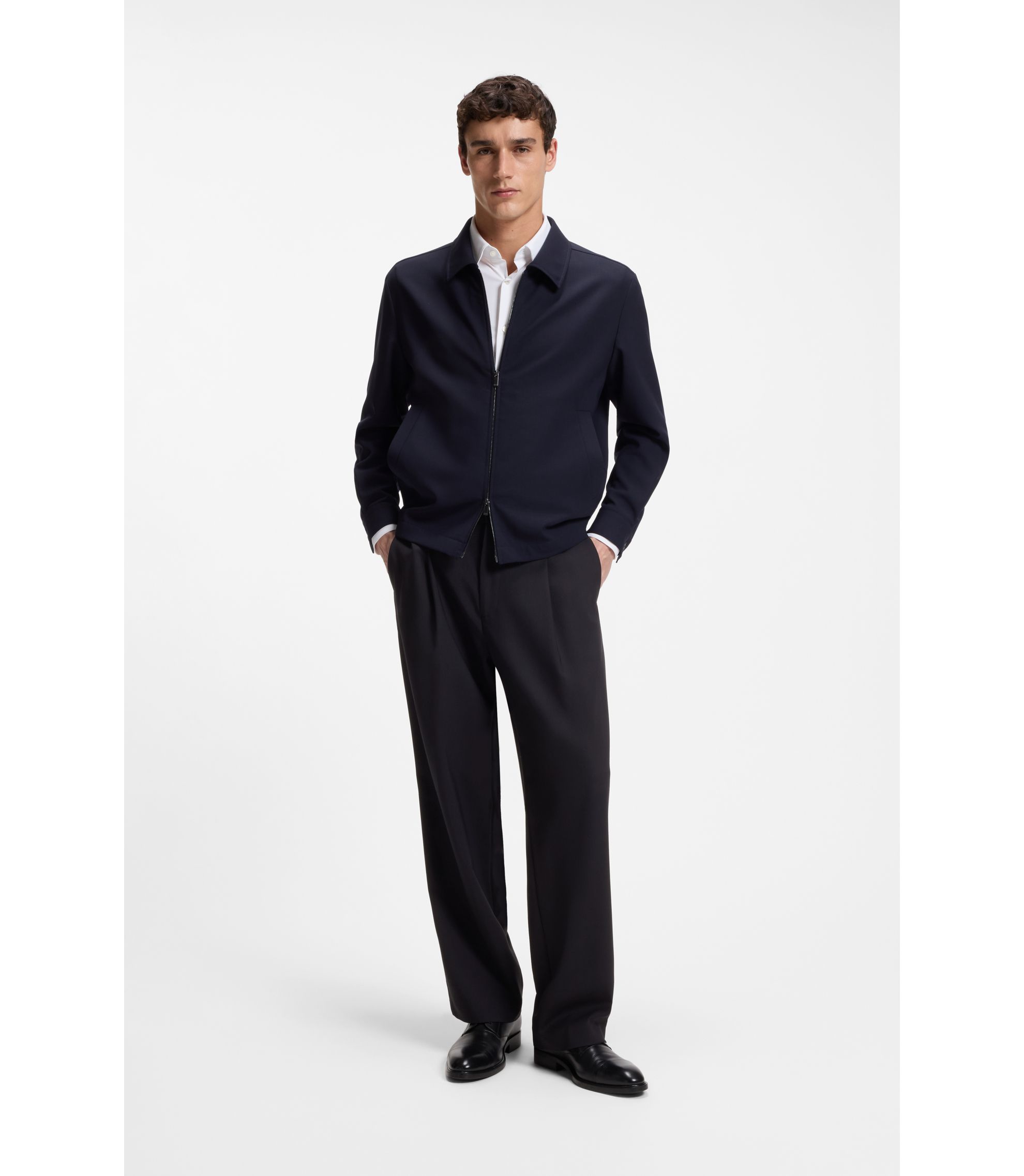 BOSS - Relaxed-fit trousers in patterned virgin wool - Dark Blue