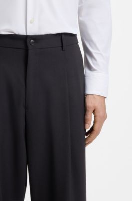 Pantalon Relaxed en laine vierge &agrave; motif, Bleu fonc&eacute;
