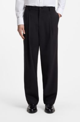 Pantalon Relaxed en laine vierge &agrave; motif, Bleu fonc&eacute;