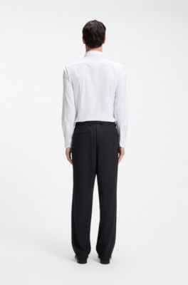 Pantalon Relaxed en laine vierge &agrave; motif, Bleu fonc&eacute;