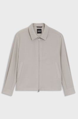 Relaxed-fit zip-up jacket in patterned virgin wool, Light Beige