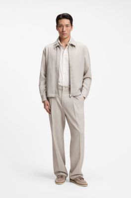 Relaxed-fit zip-up jacket in patterned virgin wool, Light Beige