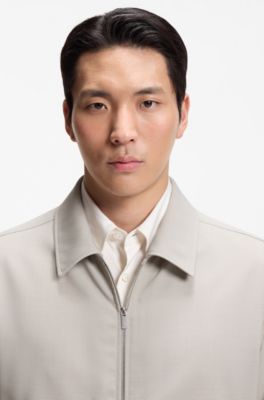 Relaxed-fit zip-up jacket in patterned virgin wool, Light Beige