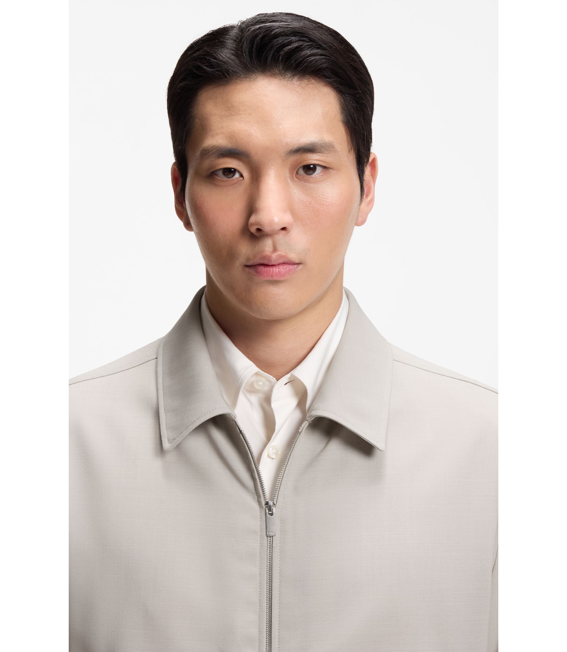 BOSS - Relaxed-fit zip-up jacket in patterned virgin wool - Light