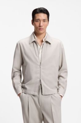 Relaxed-fit colbert met rits van scheerwol met dessin, Lichtbeige
