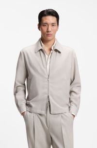 Relaxed-fit zip-up jacket in patterned virgin wool, Light Beige
