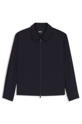 BOSS - Relaxed-fit zip-up jacket in patterned virgin wool - Dark Blue