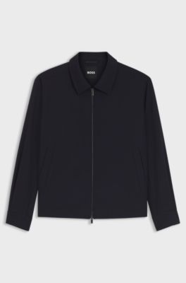 Relaxed-fit colbert met rits van scheerwol met dessin, Donkerblauw