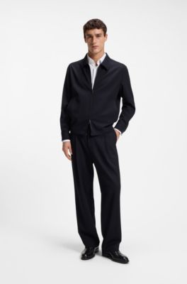 Relaxed-fit zip-up jacket in patterned virgin wool, Dark Blue