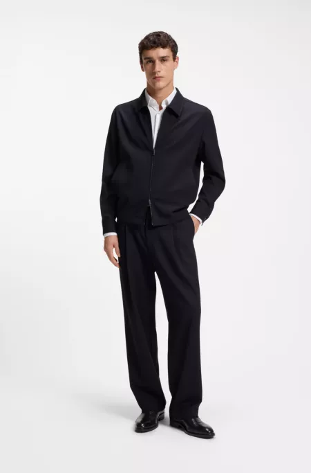 Relaxed-fit zip-up jacket in patterned virgin wool