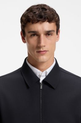 Relaxed-fit colbert met rits van scheerwol met dessin, Donkerblauw