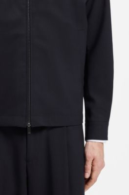 Relaxed-fit zip-up jacket in patterned virgin wool, Dark Blue