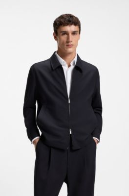 Relaxed-fit colbert met rits van scheerwol met dessin, Donkerblauw