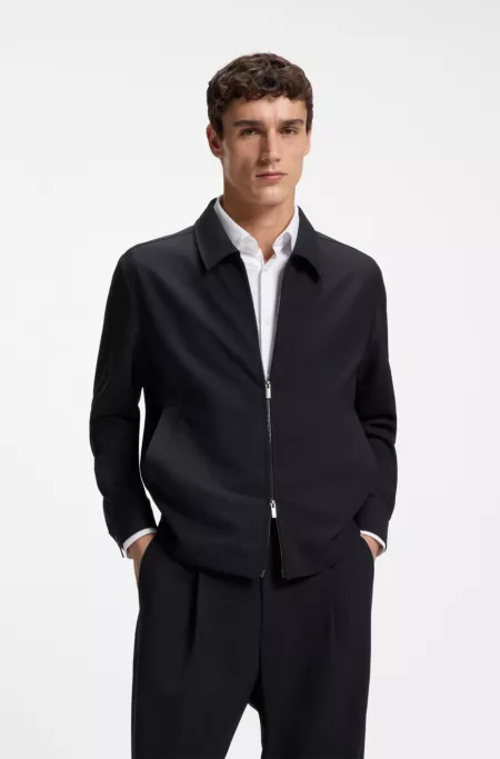 Relaxed-fit zip-up jacket in patterned virgin wool