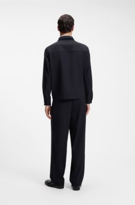 Relaxed-fit colbert met rits van scheerwol met dessin, Donkerblauw