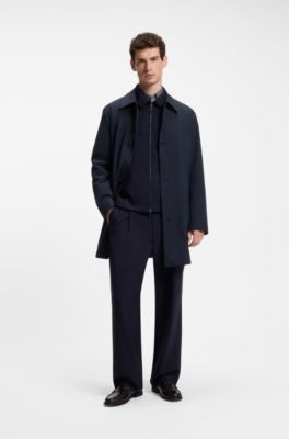 Regular-fit coat in patterned stretch fabric, Dark Blue