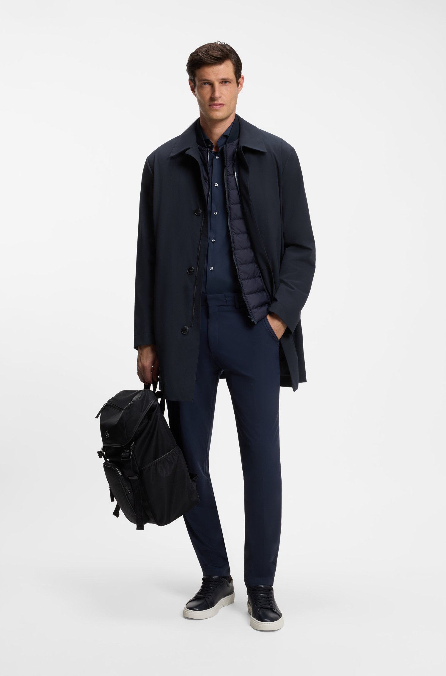 Boss Regular-fit coat in patterned stretch fabric jackor herr – bild 2