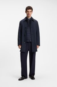 Manteau Regular en tissu stretch &agrave; motif, Bleu fonc&eacute;