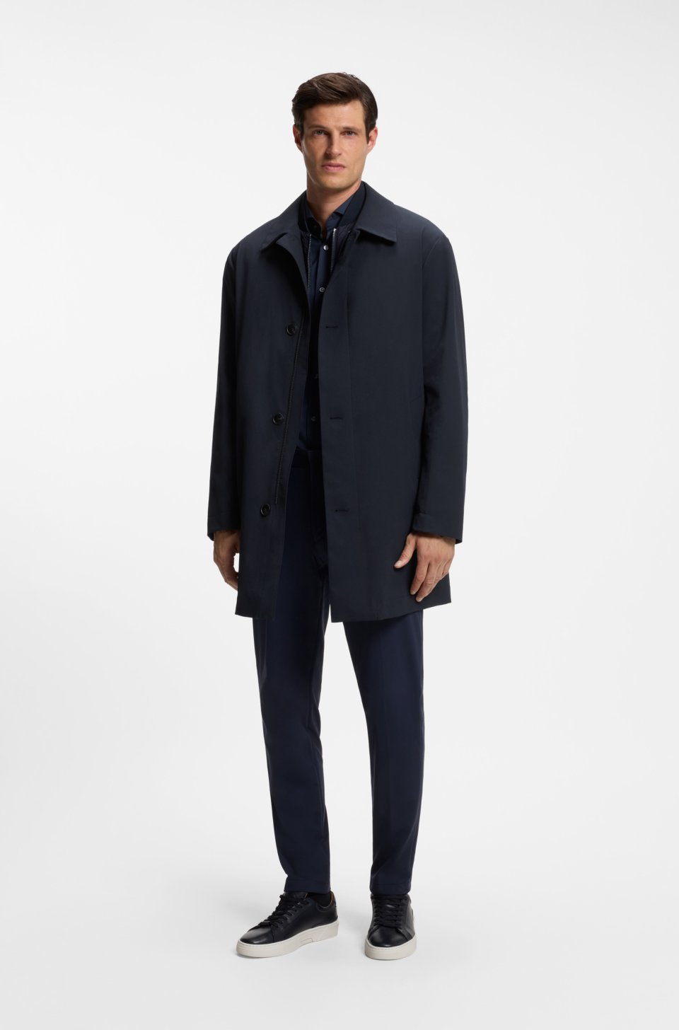 Regular-fit coat in patterned stretch fabric