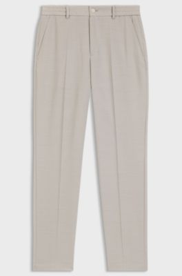 Pantaloni con fit affusolato in lana vergine con micromotivo, Beige chiaro