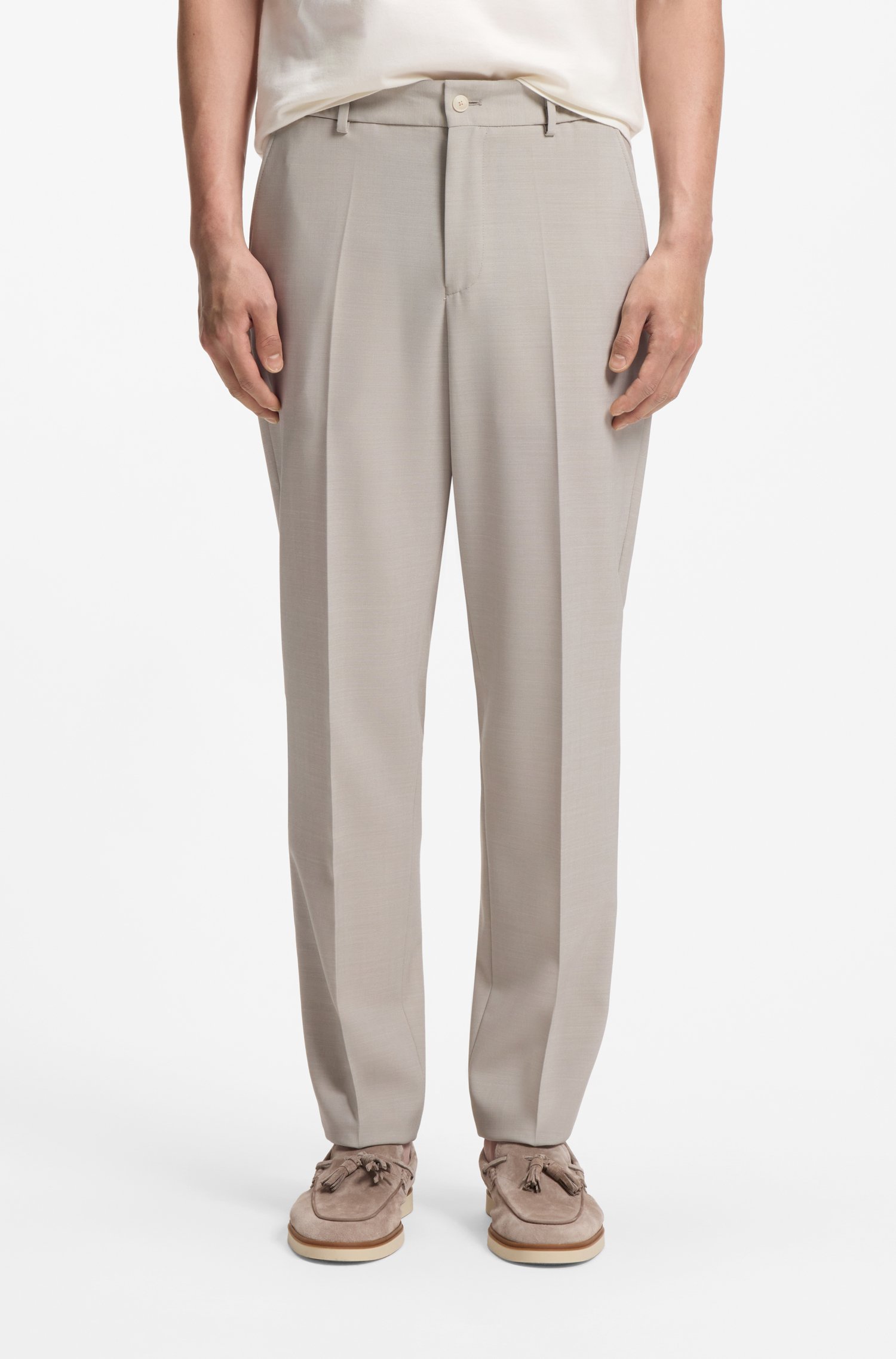 Boss Tapered-fit trousers in micro-patterned virgin wool byxor herr