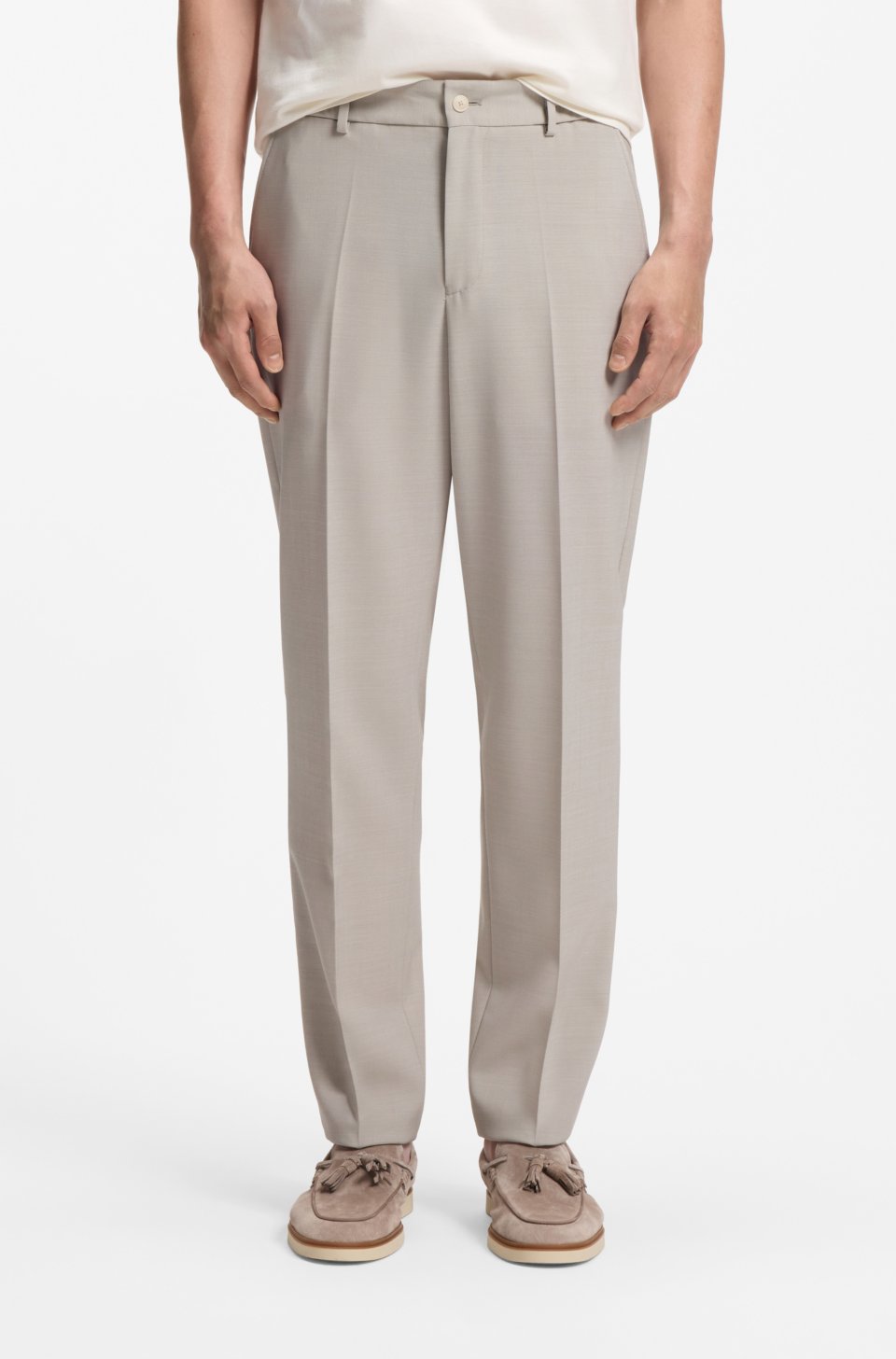 Tapered-fit trousers in micro-patterned virgin wool