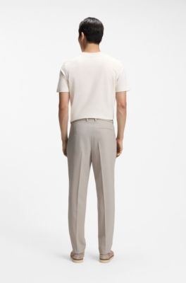 Tapered-fit trousers in micro-patterned virgin wool, Light Beige