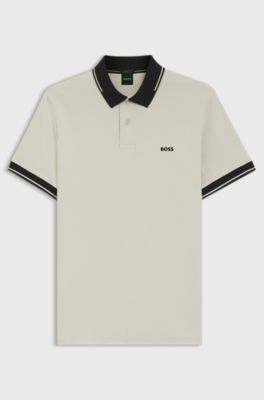 Polo Slim en coton, Beige clair