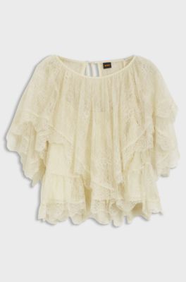 Mini cape blouse with lace trimmings, Light Yellow