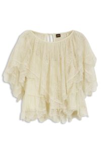 Mini cape blouse with lace trimmings, Light Yellow