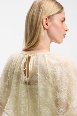 Mini cape blouse with lace trimmings, Light Yellow