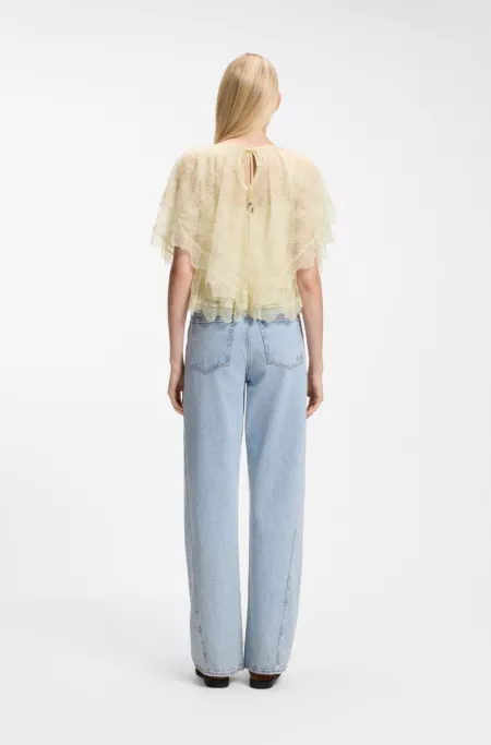 Mini cape blouse with lace trimmings
