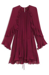 Belted dress with bell sleeves, Dark Red