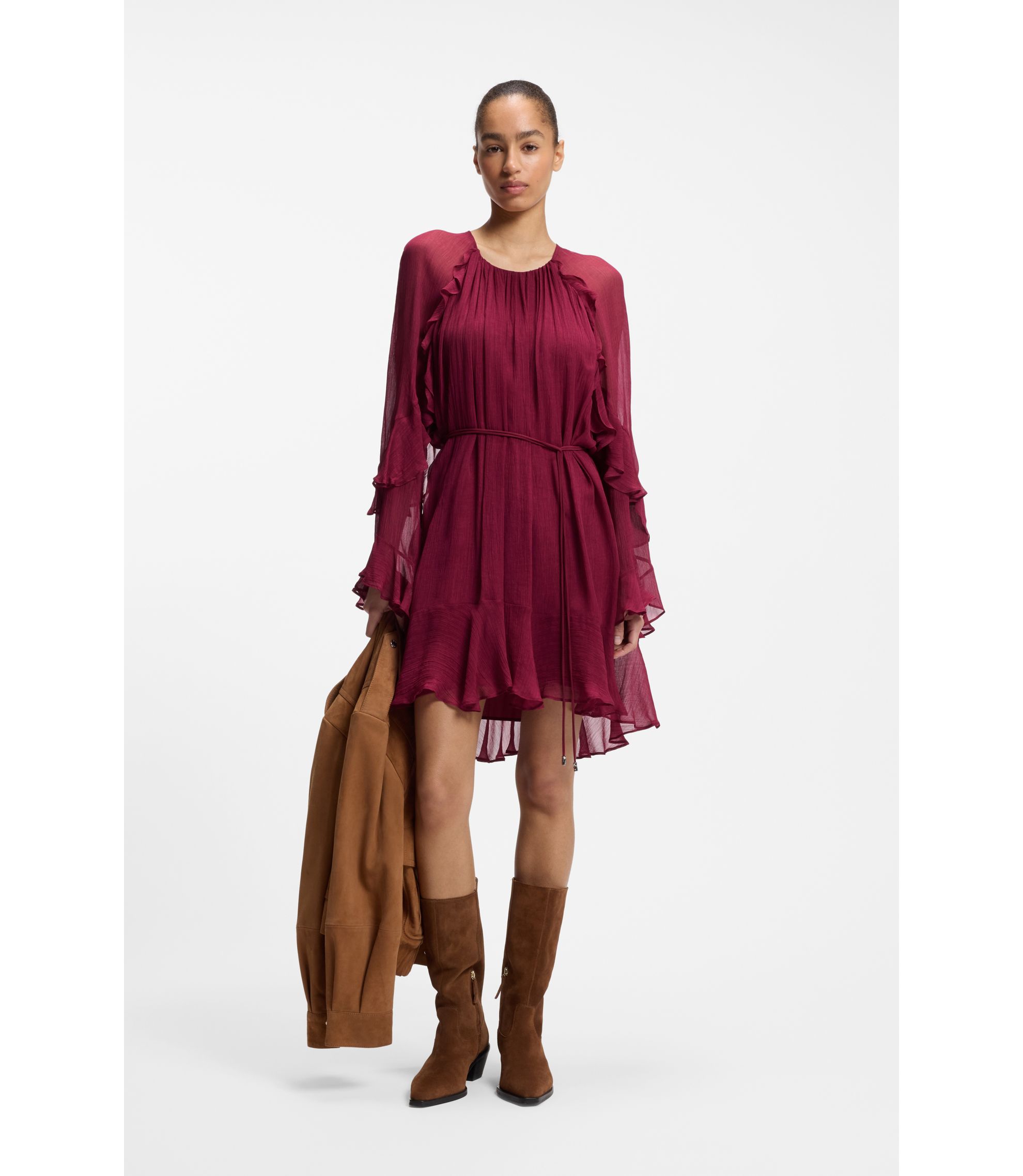 a line chiffon cocktail dress Shirees Burgundy A-Line/Princess One Shoulder Floor-Length Formal Dresses with Pleats 2026 Color:Umber Shantung off whi Line/Princess Neckline White Bodycon Dress -