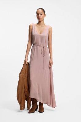V-neck slip dress in crepe de chine, light pink