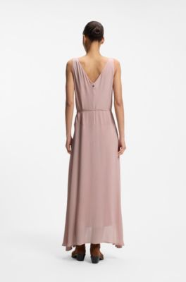 Vestito sottoveste con scollo a V in cr&ecirc;pe de Chine, Rosa chiaro