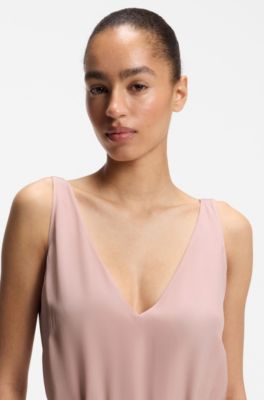 V-neck slip dress in crepe de chine, light pink