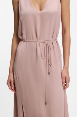 Robe-combinaison en cr&ecirc;pe de Chine avec col V, Rose clair