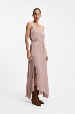 V-neck slip dress in crepe de chine, light pink