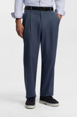 Pantalon Tapered en twill de coton stretch, Bleu
