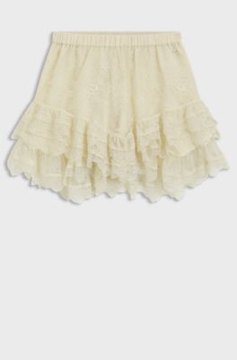 Mini Skort aus geraffter Spitze, Hellgelb