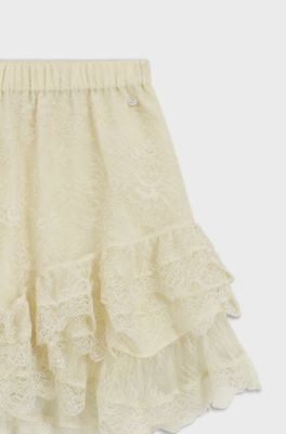 Mini Skort aus geraffter Spitze, Hellgelb