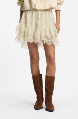 Mini skort in ruffled lace, Light Yellow