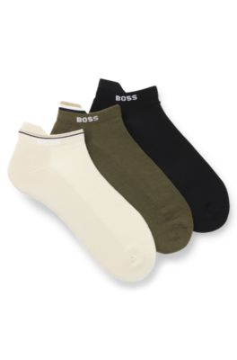 Lot de trois paires de chaussettes basses avec semelle confortable, Vert / Noir / Blanc