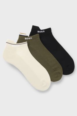 Three-pack ankle socks with plush sole, Green / Black / White