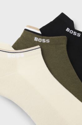 Three-pack ankle socks with plush sole, Green / Black / White