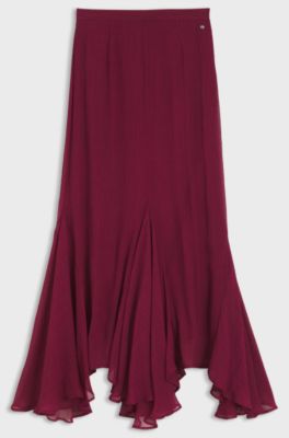 Midi skirt with asymmetric hemline, Dark Red