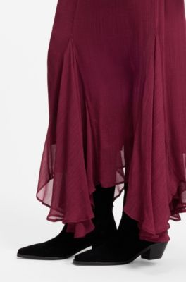 Midi skirt with asymmetric hemline, Dark Red