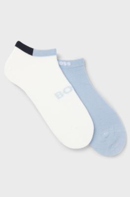 Two-pack ankle socks in soft bamboo blend, White / Blue
