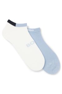 Two-pack ankle socks in soft bamboo blend, White / Blue